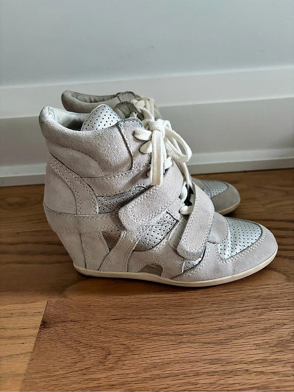 Ash Bea Wedge Sneakers in White & Silver EU 37 Like New